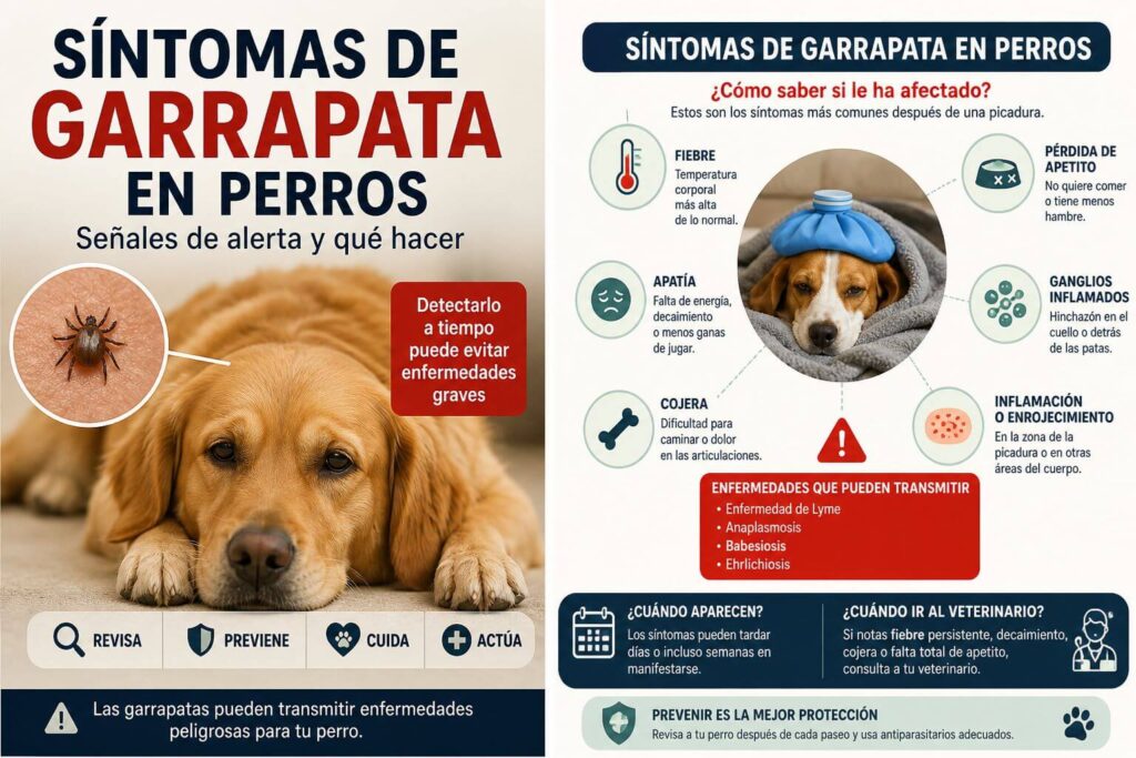 Síntomas de garrapata en perros con señales de alerta como fiebre, apatía y pérdida de apetito